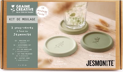 Graine Creative DIY knutselset Jesmonite onderzetters bladeren motief.