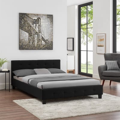 Gestoffeerd bed IOWA 140 x 200 cm, zwarte stof