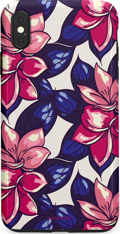 Casetastic hoesje geschikt voor Apple iPhone XS Max - Dubbellaagse bescherming - Tropen paradijs - Fashion Case - Donkerblauw Roze Koraal Lila
