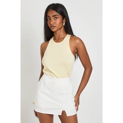 boohoo Dames Mini Skort Met Gespleten Voorkant | Ivoor | Maat: 44