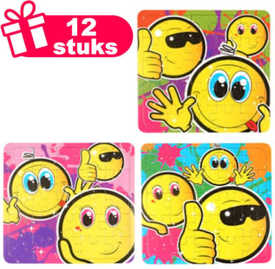 Henbrandt - 12 Stuks Smileys Puzzels - Traktatie uitdeelcadeautjes voor kinderen & peuters - Traktaties en kinderverjaardagen - Klein grabbelton speelgoed voor in traktatie uitdeelzakjes