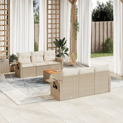 vidaXL - 7-delige - Loungeset - met - kussens - poly - rattan - beige