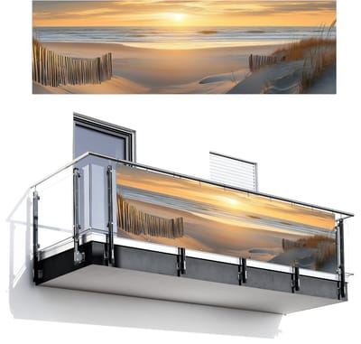 Balkonscherm 300x95 cm - Balkonposter Strand - Duinen - Zonsondergang - Balkon scherm decoratie - Balkonschermen - Balkondoek zonnescherm