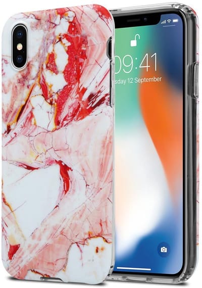 Cadorabo Hoesje geschikt voor Apple iPhone X / XS in Wit Roze Marmer No. 20 - Beschermhoes gemaakt van TPU siliconen Case Cover met mozaïek motief