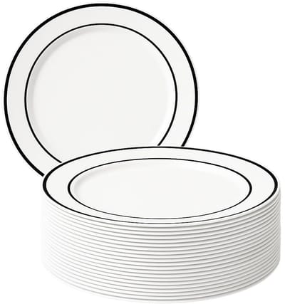 Plastic Borden, Kunststof Feestbordjes met Zwarte Rand (26cm) - Stevige en Herbruikbare Borden voor Feestjes, Bruiloften, Verjaardagen, Kerstmis