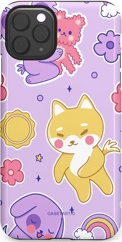 Casetastic hoesje geschikt voor Apple iPhone 11 Pro Max - Dubbellaagse bescherming - Knuffelvriendjes - Fashion Case - Lichtroze Lila Goud
