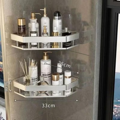 Hoekrek zonder pons Badkamerplank Planken Wandgemonteerde doucheopslag Aluminium houder Badkamer Keukenorganizer Accessoire