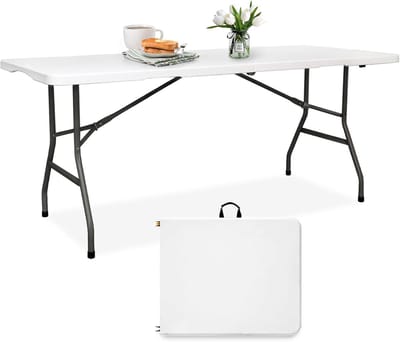 Klaptafel Kunststof - Opvouwbare Tafel - Feesten en Bijeenkomsten - Vouwbaar in Tweeën - 6 Foot - Wit