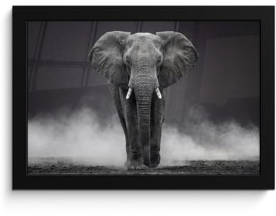 Poster in lijst - Fotolijst 30x20 cm - Posters - Olifant - Zwart - Wit - Rook - Posterlijst zwart - Decoratie - Wanddecoratie woonkamer - Muurdecoratie slaapkamer