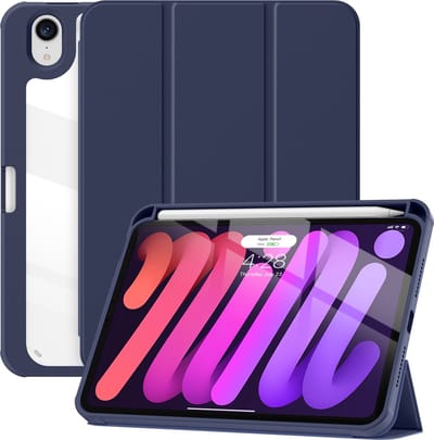 Geschikt Voor iPad Mini 7 Hoes en geschikt voor iPad Mini 6 hoes - Mini 2024 / 2021 Hoes - Solidenz Hybrid Bookcase Mini - Hoesje Met Pencil Houder - A2993 - A2995 - A2996 - A2567 - A2568 - A2569 - Donkerblauw