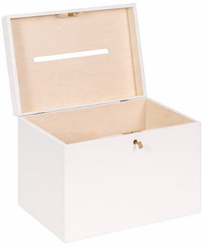 HAUDT® Enveloppenkist met slot BAS Wit - 29 x 20 x 21 cm - houten kist met slot - incl. koperen sleutel - witte opbergkist