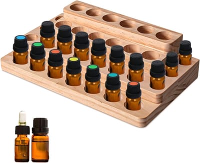 Essentiële Olie Display Stand met 30 Gaten - Houten Opbergdoos voor Aromatherapie, Nagellak en Geuroliën met 4 Lagen