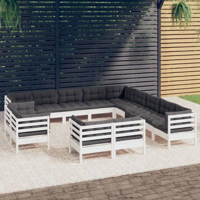 vidaXL - 13-delige - Loungeset - met - kussens - massief - grenenhout - wit