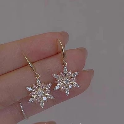 Mode Vrouwen Roze Zirkoon Sneeuwvlok Haak Dangle Oorbellen voor Exquise Vrouwelijke Bruiloft Feest Kerst Oorbel Cadeau Sieraden brown