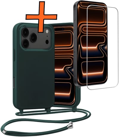 Hoesje Geschikt voor iPhone 17 Pro / 18 Pro Hoes Met Telefoonketting Met Screenprotector - Backcover Geschikt voor iPhone 17 Pro / 18 Pro Case Met Koord - Donkergroen
