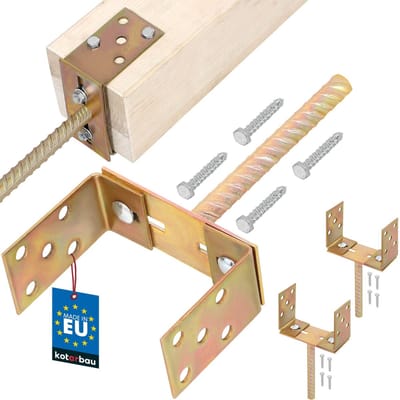 KOTARBAU® 2 Stuks U Paalhouder in Beton Storten, Staal, 200 mm, Goud, Verstelbaar 0-160 mm, Paaldrager in Beton Storten, Betonanker voor Houten Palen