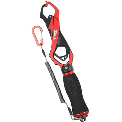 Vissen Lip Gripper Vis Tang Handgreep Draagbare Aluminium Legering Vissen Grip Haak Gripper met 26KG Gewichtsschaal Visgerei 295mm rood