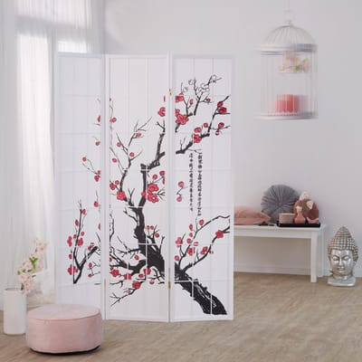 Homestyle4u Kamerscherm - 132x175 cm - wit - 3-delig - kersen