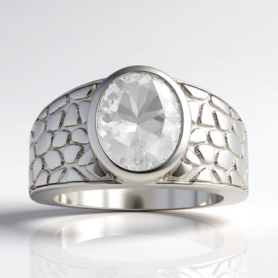 Cavill - Zilveren ring met 1,768 ct Herkimer Kwarts uit VS - 925 Sterling Zilver - Ovaal slijpsel - Gestructureerd design - Stijlvolle damesring