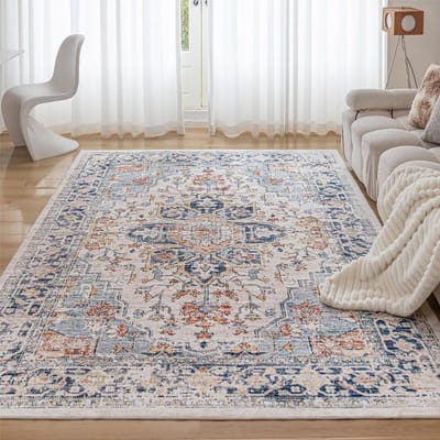 Wasbaar tapijt, woonkamer, vintage, meerkleurig, laagpolig, groot, 160 x 230 cm, oosters, tapijt voor eetkamer, slaapkamer, antislip, boho