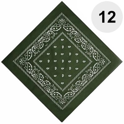 Fako Fashion - Bandana - Hoofddoek - Mondbescherming - Zakdoek - Paisley - Legergroen / Army - 12 Stuks