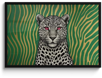Poster in lijst - Fotolijst 90x60 cm - Posters - Panter - Zebrapatroon - Groen - Posterlijst zwart - Decoratie - Wanddecoratie woonkamer - Muurdecoratie slaapkamer