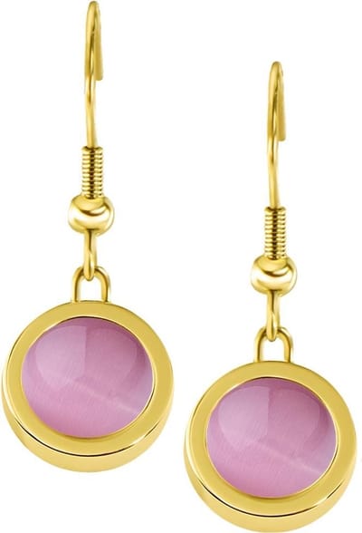 Quiges RVS Schroefsysteem Oorhangers Oorbellen Goudkleurig met Verwisselbare Roze Cat's Eye Mini Munt Set - ECOS214
