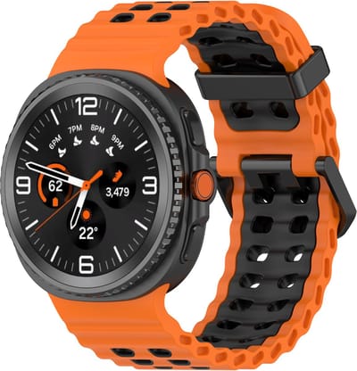 Stravo Ocean Siliconen Bandje met Gespsluiting – Geschikt voor Samsung Galaxy Watch 9 (40/44mm) / Watch 8 (40/44mm) / 8 Classic (46mm) – Ademend & Waterdicht Sport Horlogebandje – Oranje/zwart