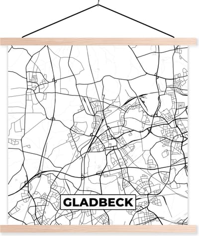 Posterhanger incl. Poster 40x40 cm - Schoolplaat - Gladbeck - Plattegrond - Kaart - Stadskaart - Textielposter - Blanke latten - Stadskaart