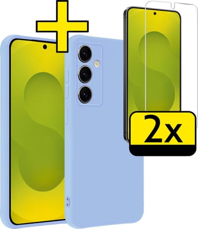 Hoesje - Met 2x Screenprotector - Geschikt voor Samsung Galaxy S25 - Sterk & Shockproof - Back Cover - Siliconen Case - Telefoon Hoes - Telefoonhoesjes - Lichtblauw