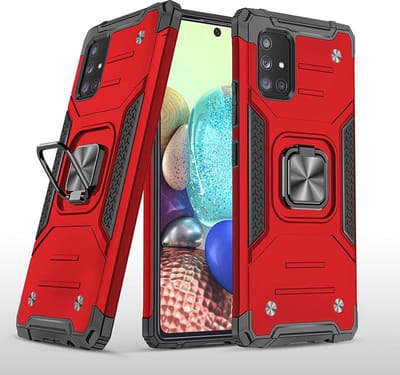 Hoesje Geschikt Voor Samsung Galaxy A71 Hoesje - Heavy Duty Armor hoesje Rood - Galaxy A71 4G silicone TPU hybride hoesje Kickstand ringhouder met Magnetisch Auto Mount