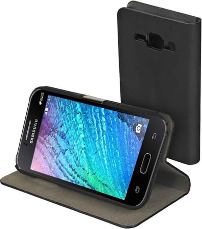 Zwart slim booktype Samsung Galaxy J1 hoesje
