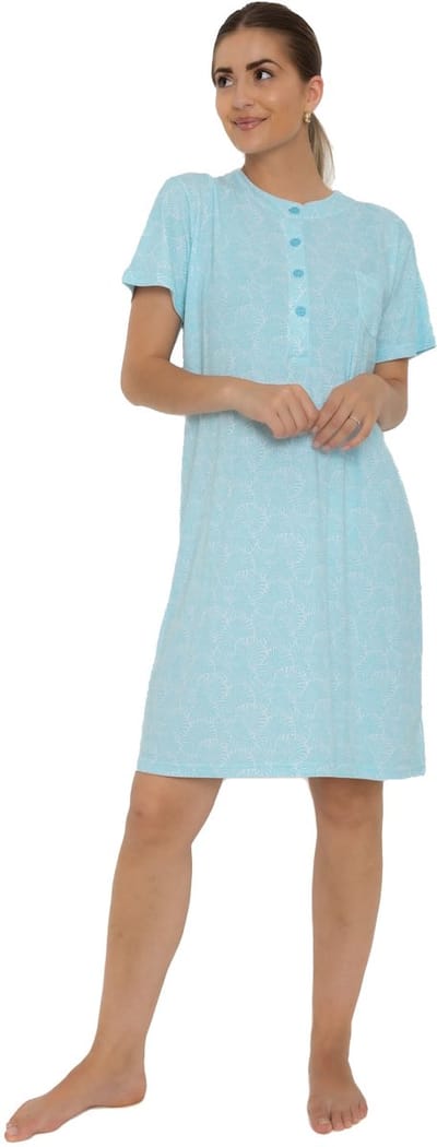 Cocodream Nachthemd 'Dendron Blue' - Dames Nachthemd - Korte Mouw - Blauw - Maat L