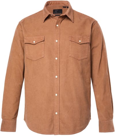 JP 1880 - Heren - Corduroy overhemd lange mouwen kentkraag Modern Fit - Notenbruin - Maat 3XL