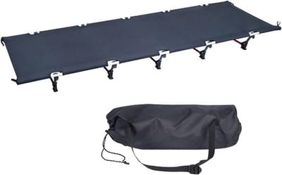 Kampeerbed Opvouwbaar - Buitenbed Lichtgewicht - Comfortabel Slapen - Sterk Aluminium Frame - 190x65x15cm - Zwart