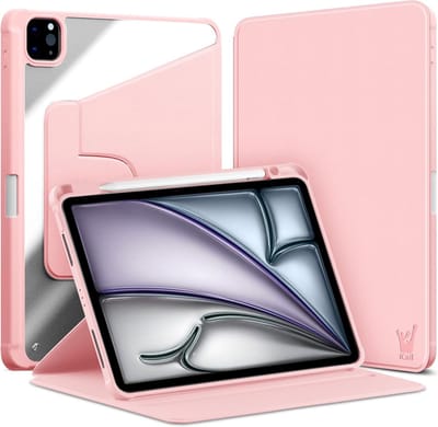 Hoes geschikt voor iPad Air 11 2024 / iPad Air 10.9 2022-2020 / iPad Pro 11 2022-2018 - Book Case Premium Sleep Cover Kunstleer 360 Graden Draaibaar met Auto/Wake Functie en Pencilhouder - Roze