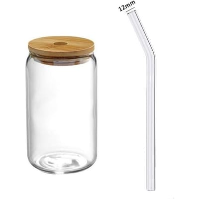1/4/6 stuks Set Glazen Beker met Deksel en Rietje Sapglas Bierblik Melk Mocha Beker Transparante Bubble Tea Beker Hoog Borosilicaatglas 350ml white