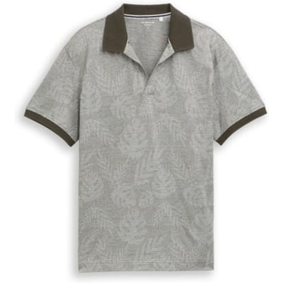 Tom Tailor - Jacquard poloshirt met patroon - Maat XL - green leaf jacquard design
