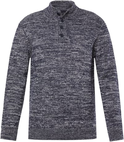 Boston Park - Heren - Troyer gemêleerd breisel knoopkraag - Navy blauw - Maat 52+