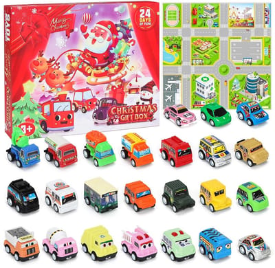 Dailygoods- Adventskalender 2026 - Auto's voor Kinderen - 24 Stuks - Kerstkalender - Mini Auto Speelgoed - Mooie Geschenkdoos - Speelgoedauto