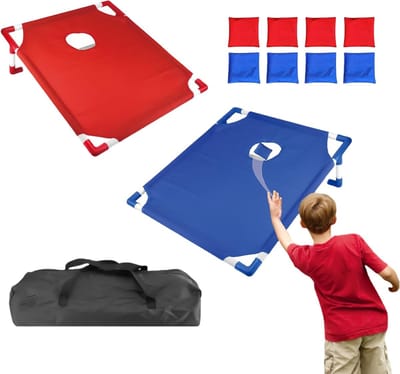 Draagbare Werpspel Set - Achtertuin Spel - Buiten Spelen - Inclusief 8 Bonenzakjes - 58 X 51 Cm - Blauw Rood