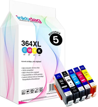 Inktdag inktcartridges voor HP 364 inktcartridges, hp 364xl inktcartridges multipack  van 5 kleuren (1*zwart, 1*foto zwart, 1*C/M/Y)