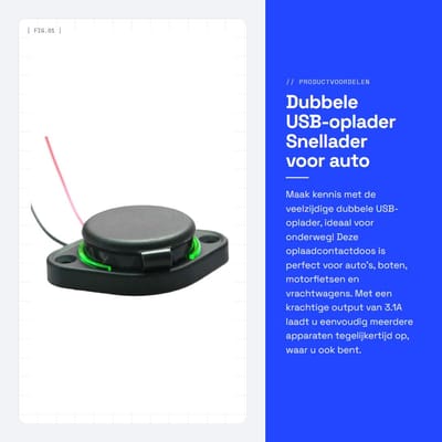Dailygoods - Dubbele USB-oplader - Snellader voor auto - Waterdichte oplaadcontactdoos - Rood / Blauw / Groen / Wit - 3.1A USB - Geschikt voor auto, b...