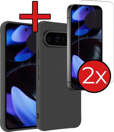 Hoesje - Met 2x Screenprotector - Geschikt voor Google Pixel 10 Pro - Sterk & Shockproof - Telefoon Hoes - Back Cover - Siliconen Case - Telefoonhoes - Zwart