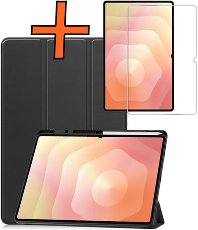 Hoesje - Geschikt voor Samsung Galaxy Tab S11 Ultra - Met Screenprotector - Trifold Bookcase - Hard Cover Case - Met Uitsparing Geschikt voor S Pen - Hardcover Book - Tablet Hoes - Zwart