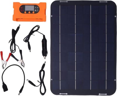 Zonnepaneel Kit - Druppellader Solar Onderhouder - Batterijen Opladen - IP65 Waterdicht Ontwerp - 12W 18V - Zwart