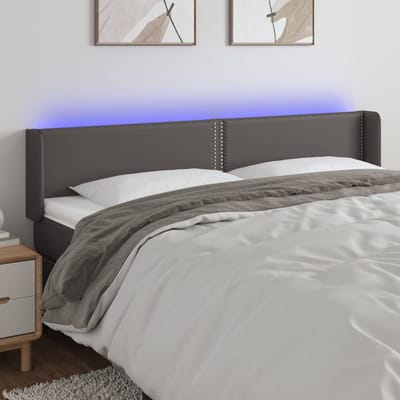 vidaXL - Hoofdbord - LED - 203x16x78/88 - cm - kunstleer - grijs
