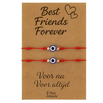 Vriendschapsarmbandjes voor 2 "Best Friends Forever" - Evil Eye - BFF Armbandjes met Persoonlijk Cadeau Kaartje - Rood - Elastisch Verstelbaar - Pax Amare