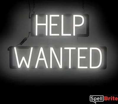 HELP WANTED - Lichtreclame Neon LED bord verlicht | SpellBrite | 69 x 38 cm | 6 Dimstanden - 8 Lichtanimaties | Reclamebord neon verlichting