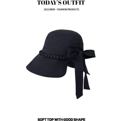 Chapeau de soleil d'été polyvalent pour femmes, nouveau grand chapeau enveloppant avec nœud, chapeau de pêcheur black